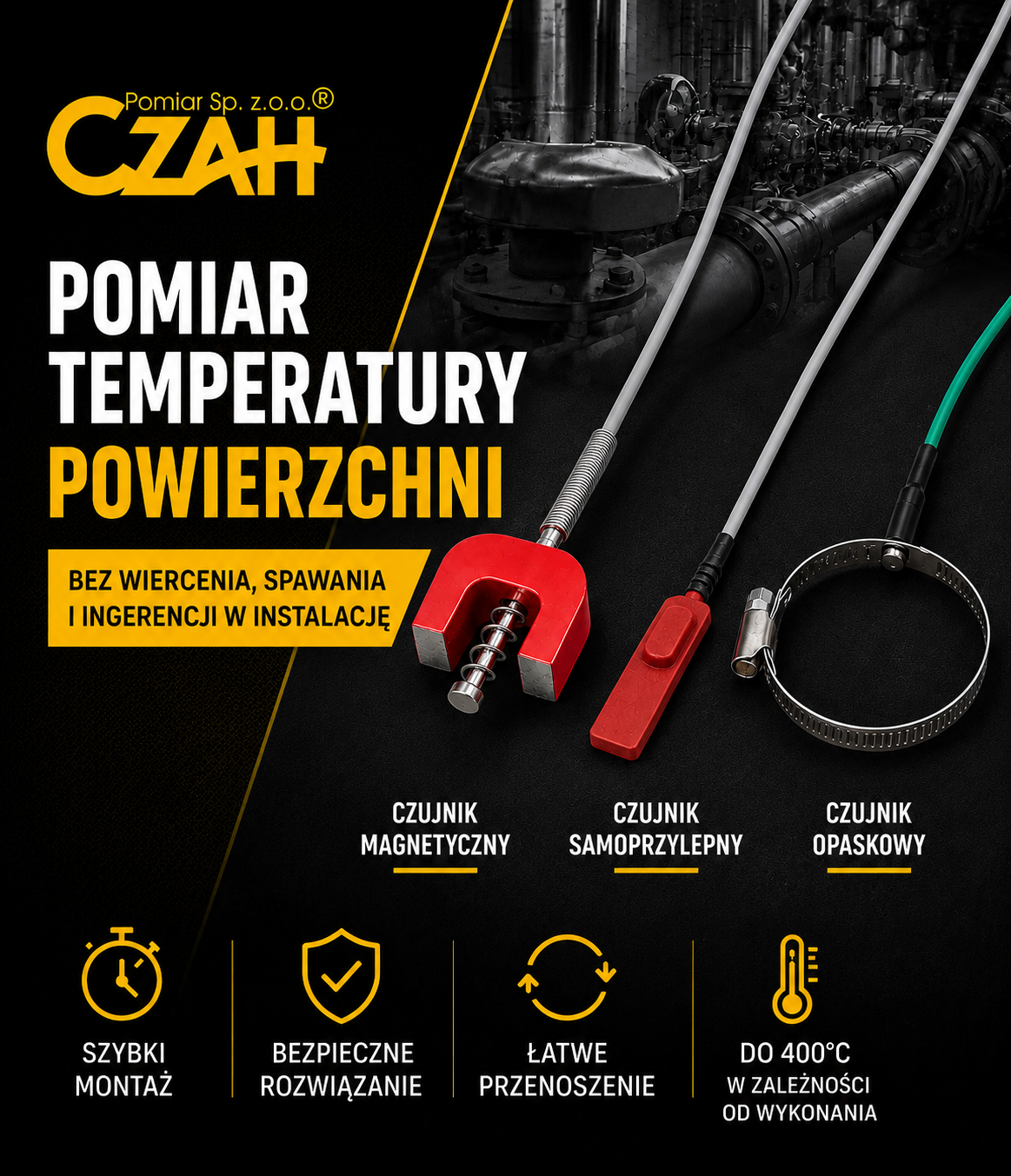 Pomiar temperatury powierzchni bez wiercenia, spawania i ingerencji w instalację